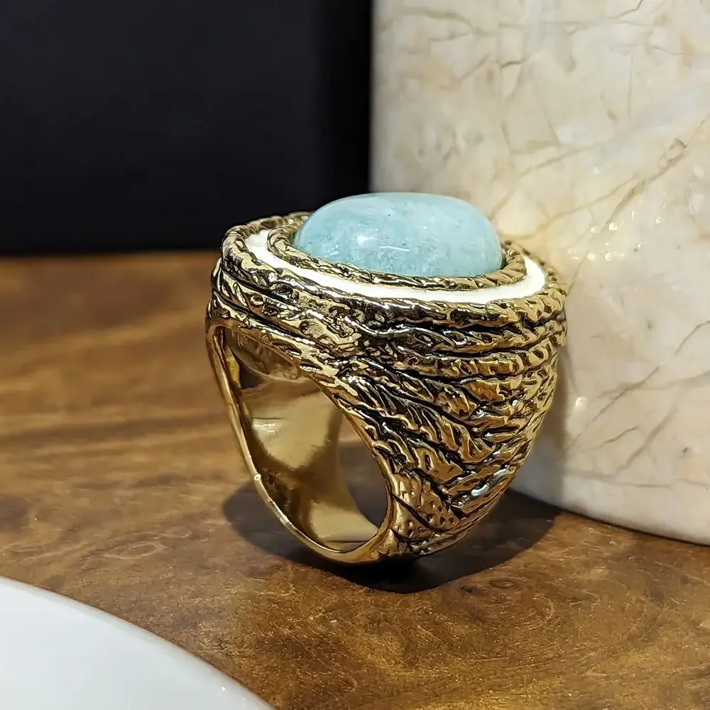 AB/ Fashion copper alloy carved pattern Natural blue Tianhe stone with enamel design ring for women ring wedding party jewelry.