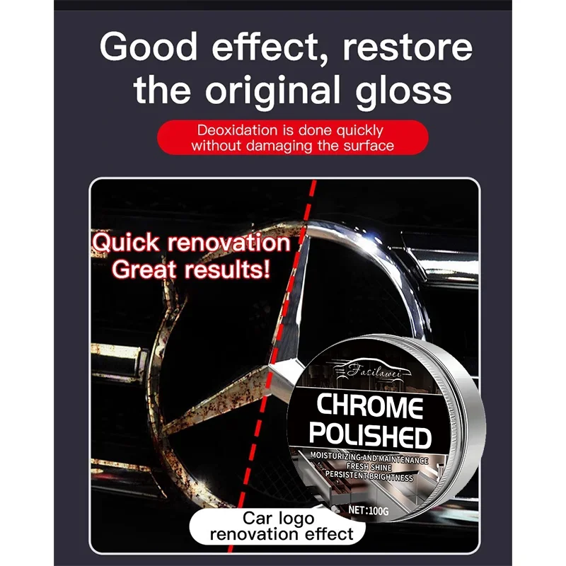 NUOVA pasta restaurativa per parti cromate di veicoli, progettata per rinnovare finiture e stemmi cromati ossidati, viene fornita con una spugna
