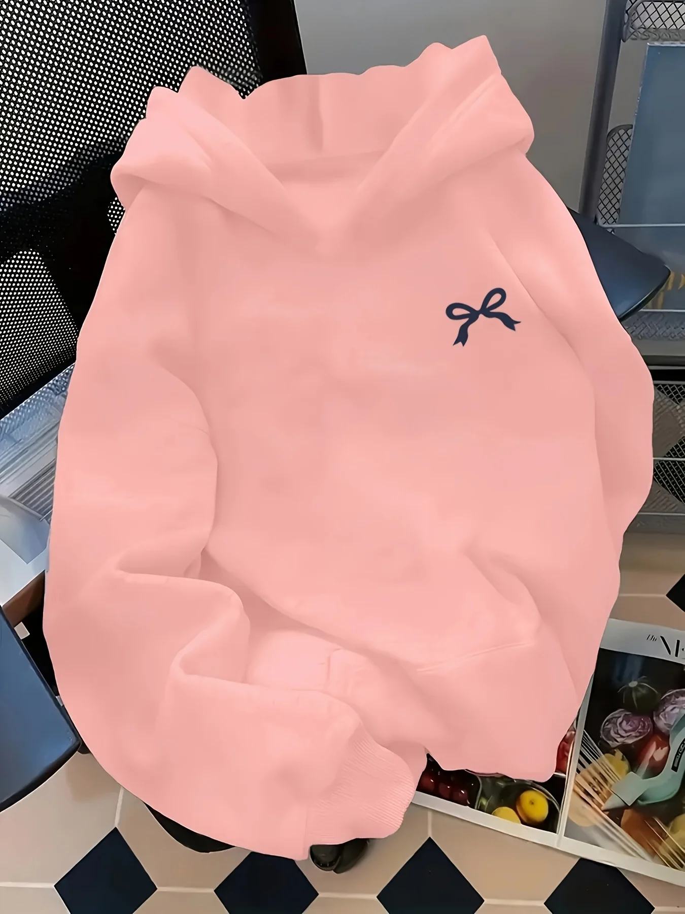 Bow Print Hooded Sweatshirt Women's Comfortable Loose Fit Sweatshirt Fashion Casual HipHop Sweatshirt Harajuku Unisex ﻿