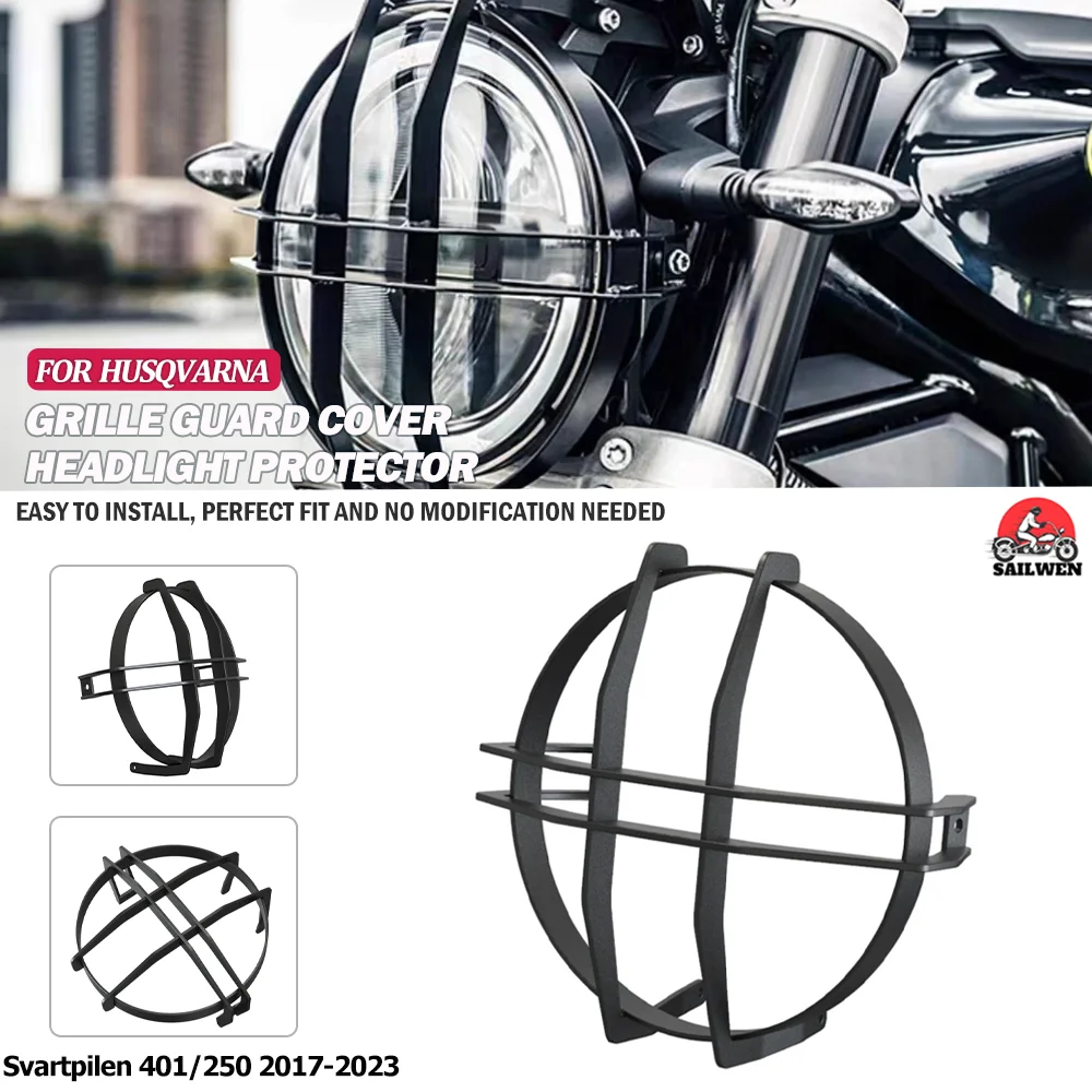 

Motorcycle For Husqvarna Svartpilen 401 250 2017-2023 Headlight HeadLight Guard Protector Cover Protection Grille