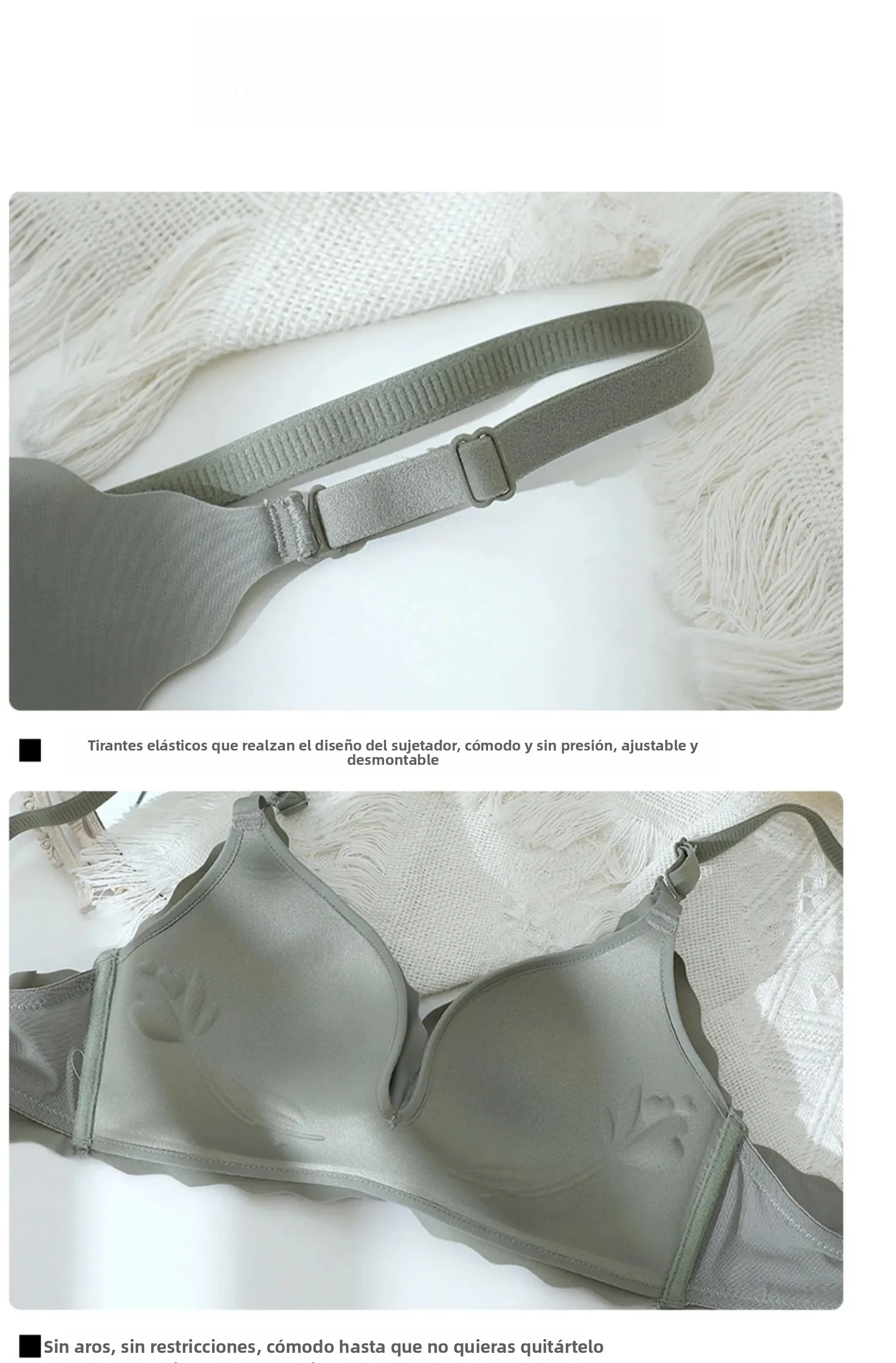 Conjunto de sujetador y bragas sin costuras para mujer, color blanco, fino, con efecto push-up, sin aros, ropa interior cómod...