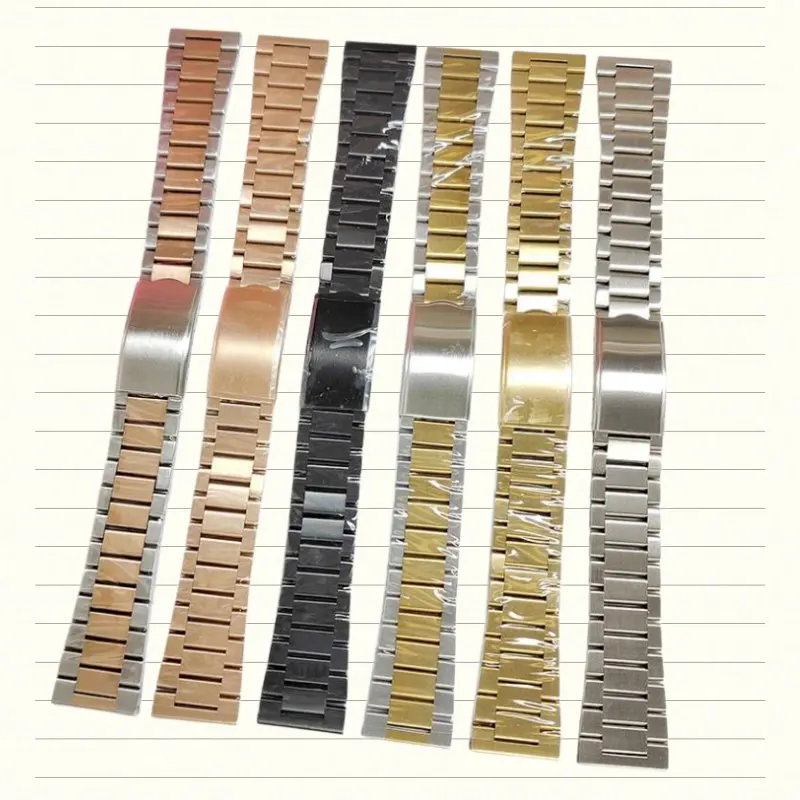 Brushed 20mm 22mm Stainless Steel 3 Beads Quick Release Plain Matte Adjustable Straight Curved End Watch Strap Band Bracelet