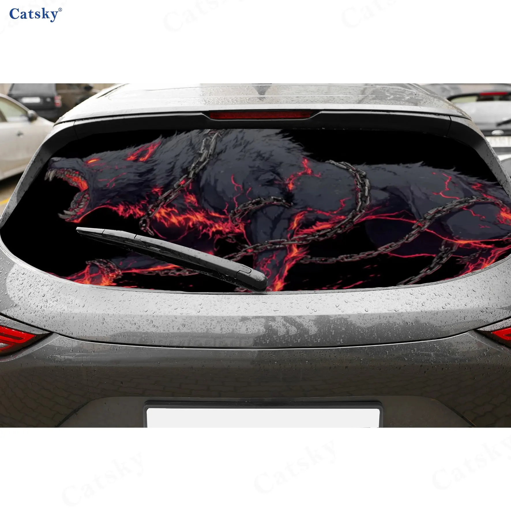

Chain-Burning Black Wolf PVC material self-adhesive waterproof car rear window sticker, easy to paste without falling off, water
