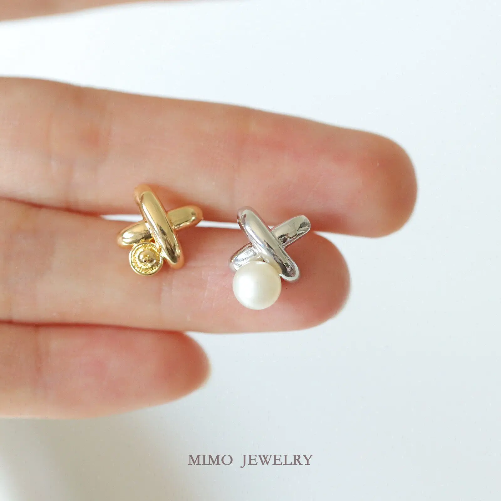 Copper Plated Real Gold Ins Simple Smooth Cross Empty Bracket Earrings Earrings DIY Handmade Accessories
