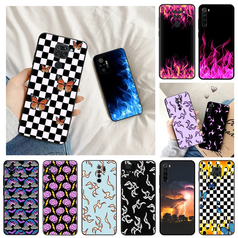 Ultra Thin Matte Phone Case For Redmi Note 9 10 8 7 8t a3 x 13 10c 10a 9a 9c 9s 10s Xiaomi 9t 10t Pro Lightning Red Flame Cover