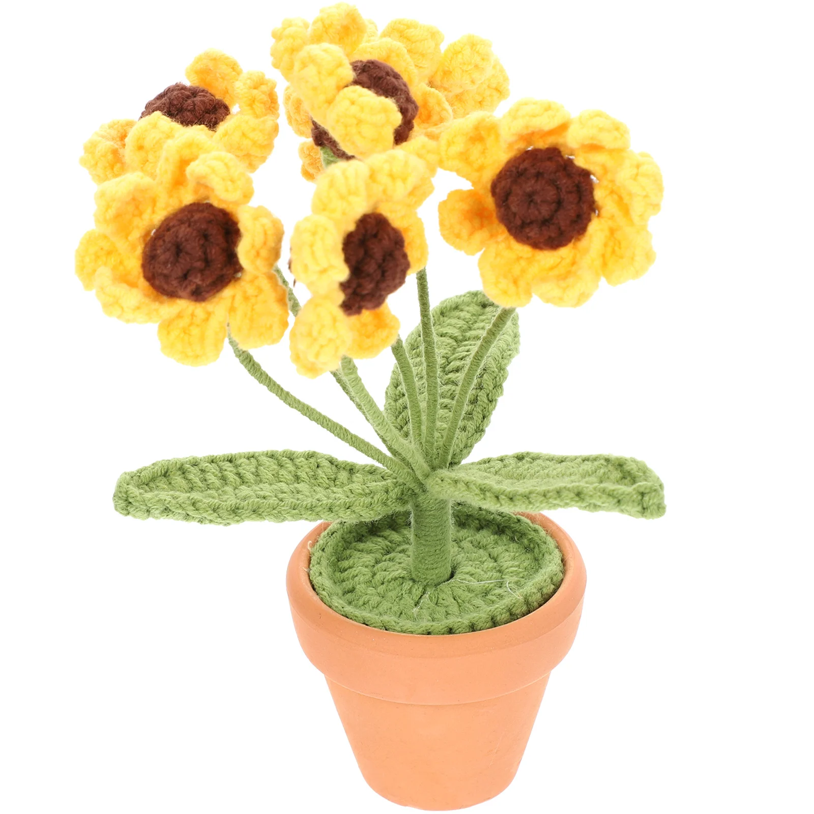 

Hand Woven Knitting Ornament Knitting Flower Ornament Simulation Flower Pot Decor For Home Office Car Artificial Plant