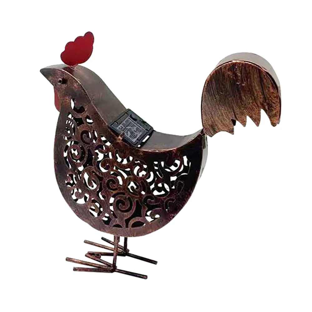 

Wrought Iron Solar Chicken Lanterns Retro Hollow Solar Lights with Handle Outdoor Solar Garden Lights Decor for Yard -A