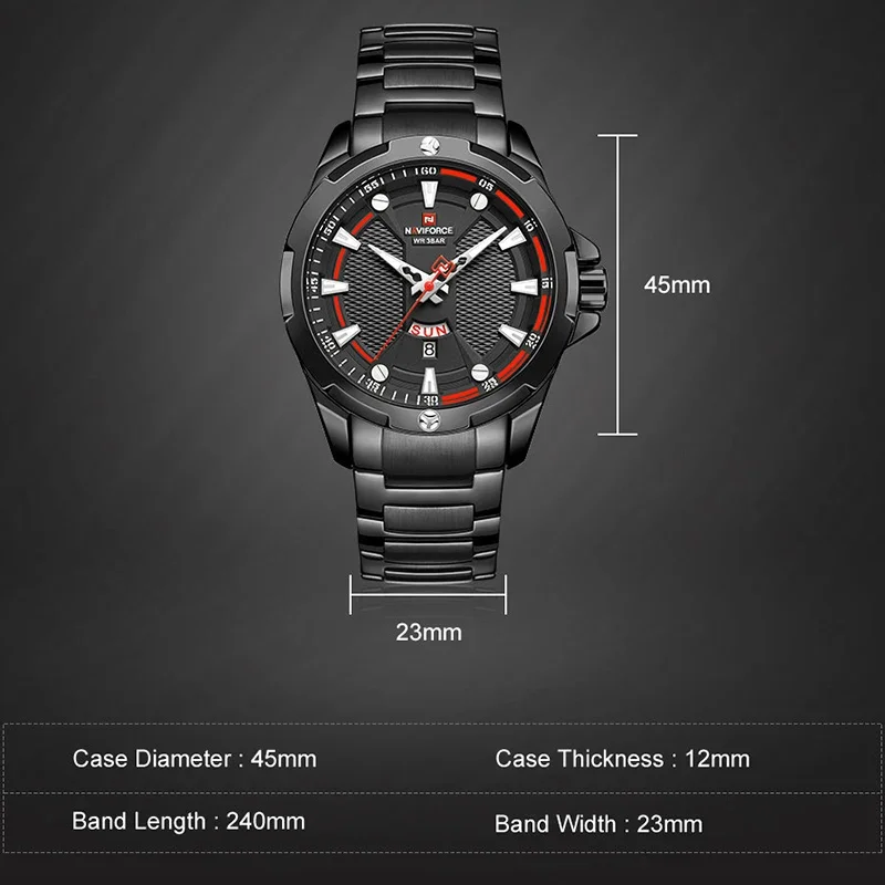 NAVIFORCE NF9161 Men\'s Military Sport Luminous Waterproof Male Clock Date Display Stainless Steel Watch Relogio Masculino