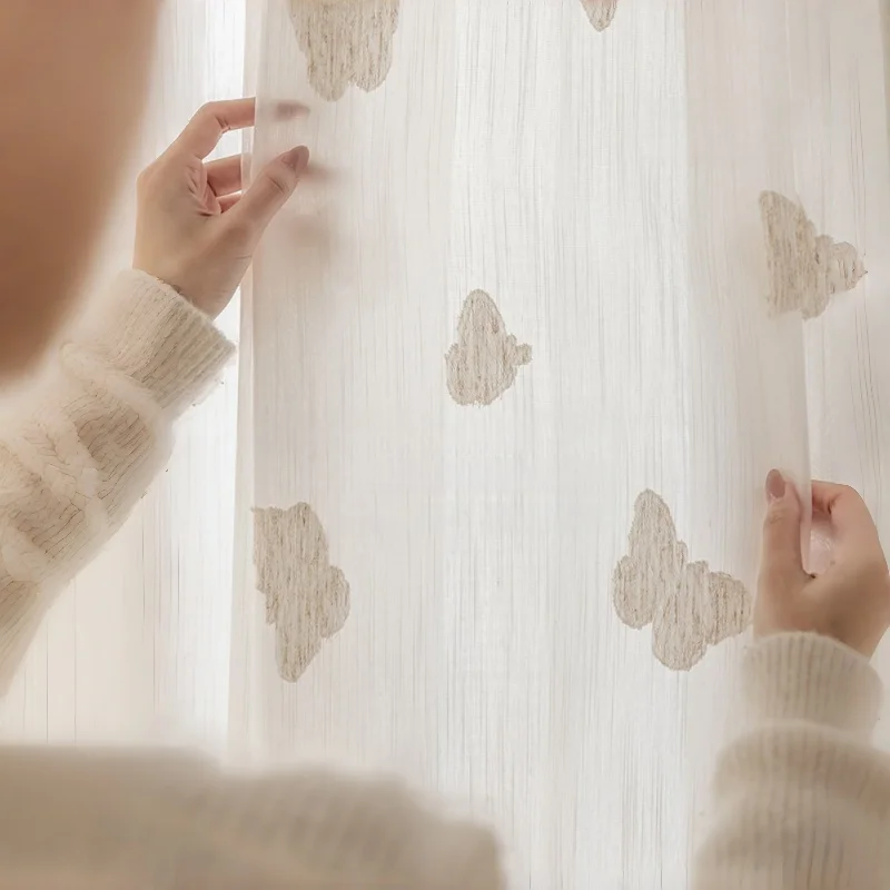 1PC French Romantic Princess Style Butterfly Cutout Sheer Curtain, Light-Transmitting Privacy Window Drapery for Living Room Bed