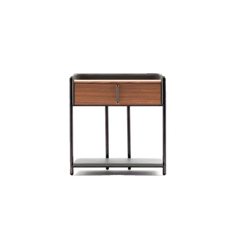 

Saddle leather bedside table minimalist luxury high-end square villa bedside storage