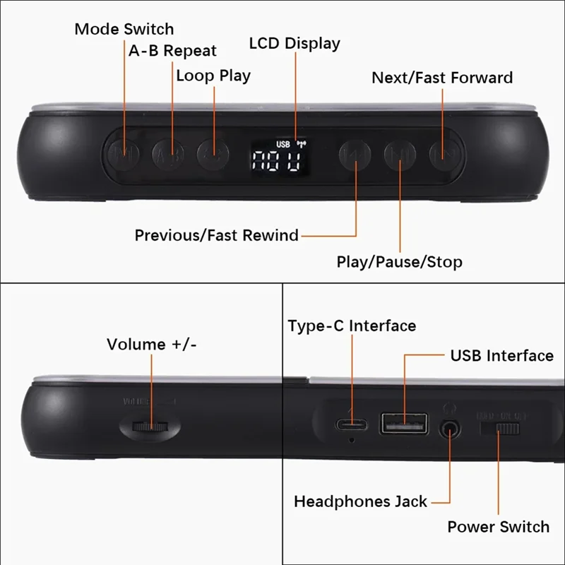 A73E-KC-918 CD Player Portable BT Music Player Runner Dustproof Cover 6 Modes Remote Control External Playback HIFI Sound