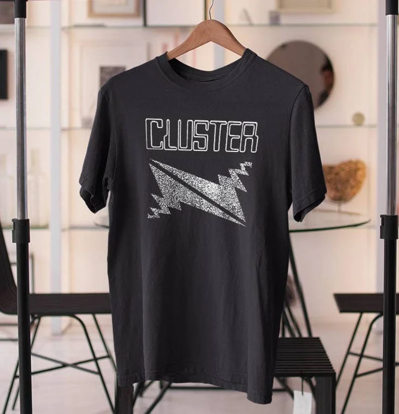 Cluster T shirt screen print short sleeve black shirt cotton Kluster krautrock