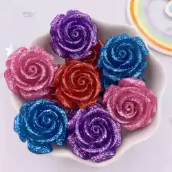 24mm Glitter Resin Kawaii Colorful Rose Flower Flatback Stone Figurines 8PCS Scrapbook DIY Bow Decor Home Accessories Crafts OL8