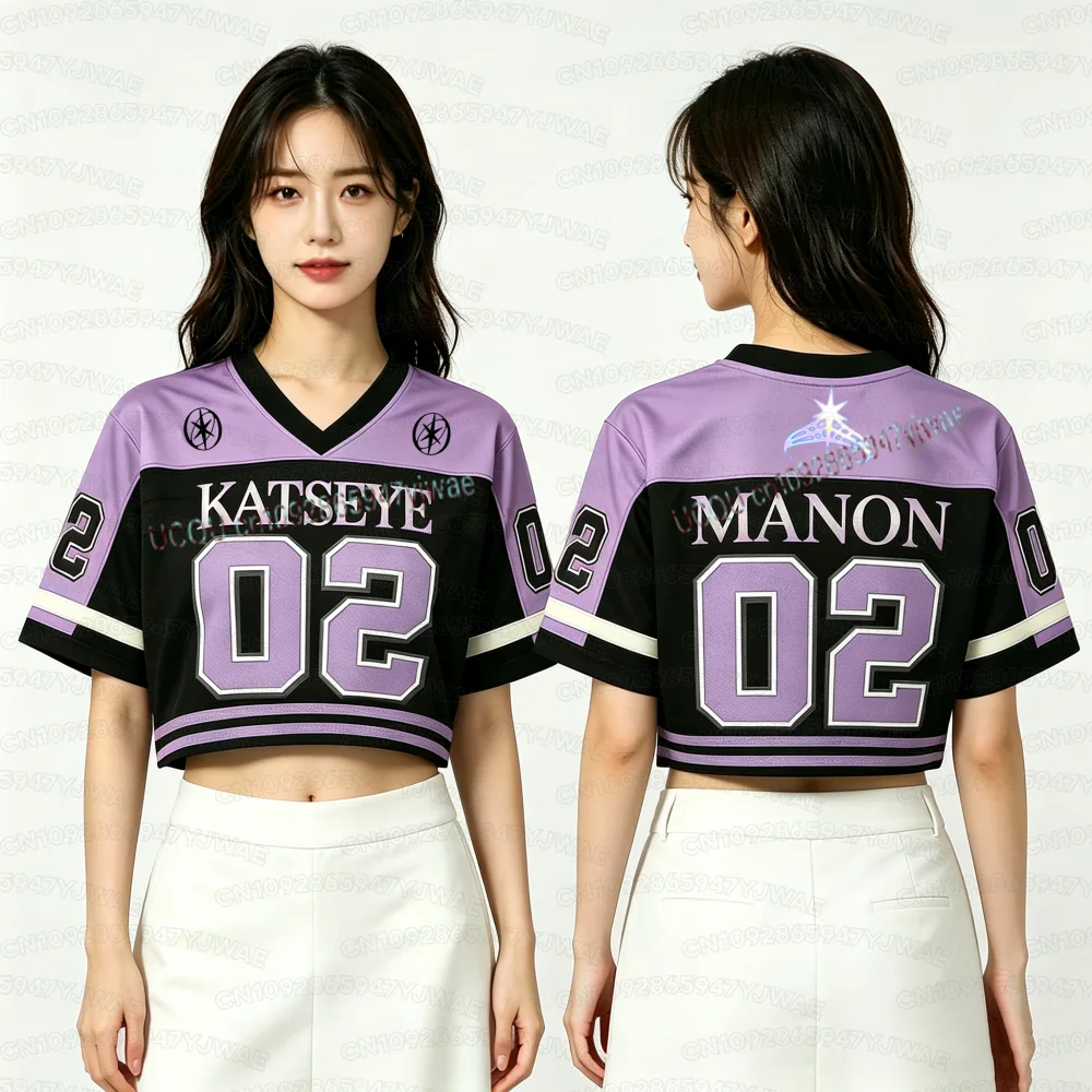 Summer Women's Streetwear KATSEYE Concert Yoonchae Lara&Sophia Daniela Fans Cheerleaders Crop Top T-shirt Unisex Jersey
