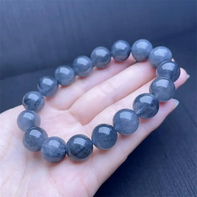 12MM Natural Blue Rabbit Hair Quartz Bracelet Handmade Crystal Jewelry Stretch Bangle Children Birthday Gift 1pcs