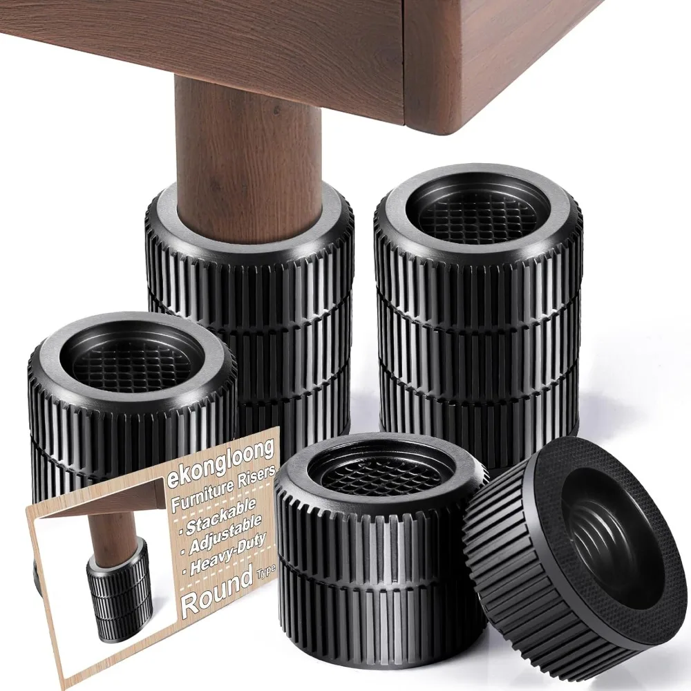 

Круглые стойки кроватей, 4 упаковки, регулируемые удлинители для мебельных ножек, штабелируемые (1,3–3,7 Hgt), сверхмощные противоскользящие подъемники для дивана, стола