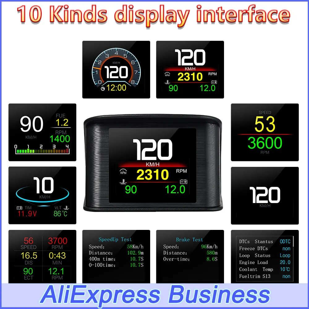 BU P10 OBD2 Car Head Up Display HUD Smart Car AFR Water&Oil temp Turbo RPM Gauge Digital Odometer Security Alarm Auto Meter