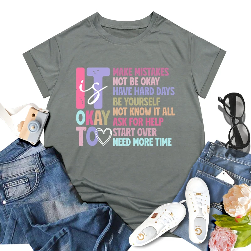 Retro It's Okay To Make Mistakes T-shirt Mental Health Motivational Shirt Special Education Teacher Vintage Short Sleeve T-shirt