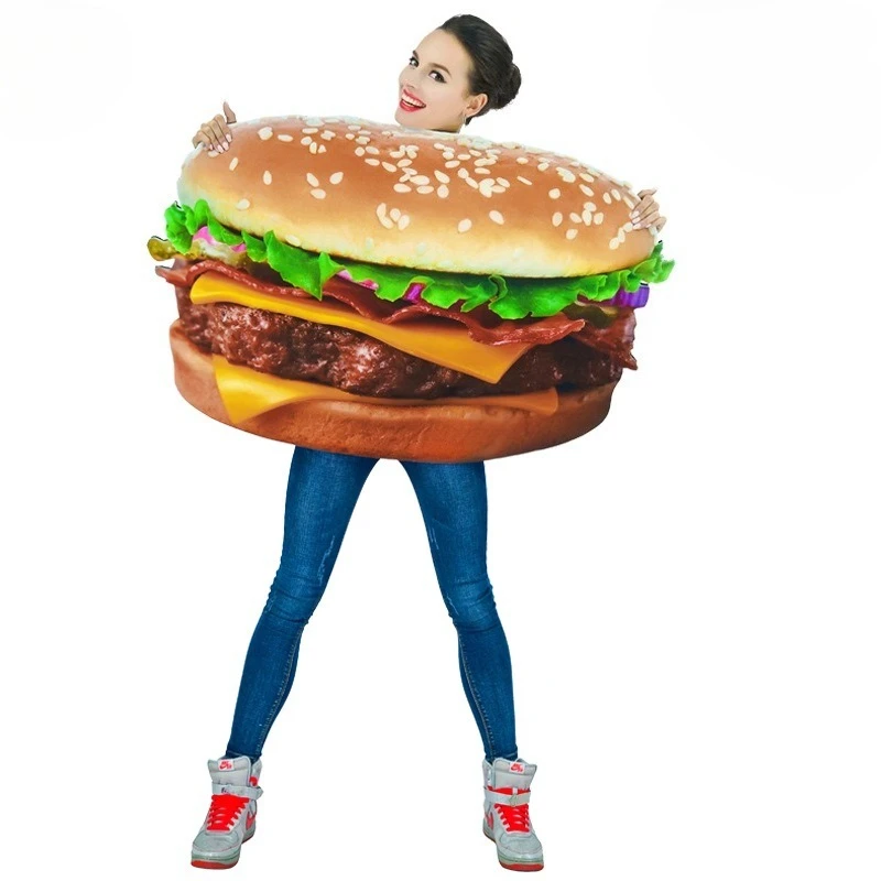 Halloween French Fries Costume Adults Jumpsuit Hamburger Cosplay Outfit Funny Food Party Dress Up Fast Food Performance Comedy view 3