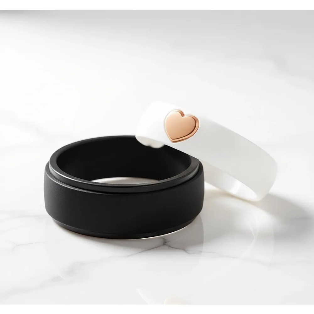 

Силиконовые обручальные кольца для пар, набор из двух штук с золотыми вставками и подарочной коробкой