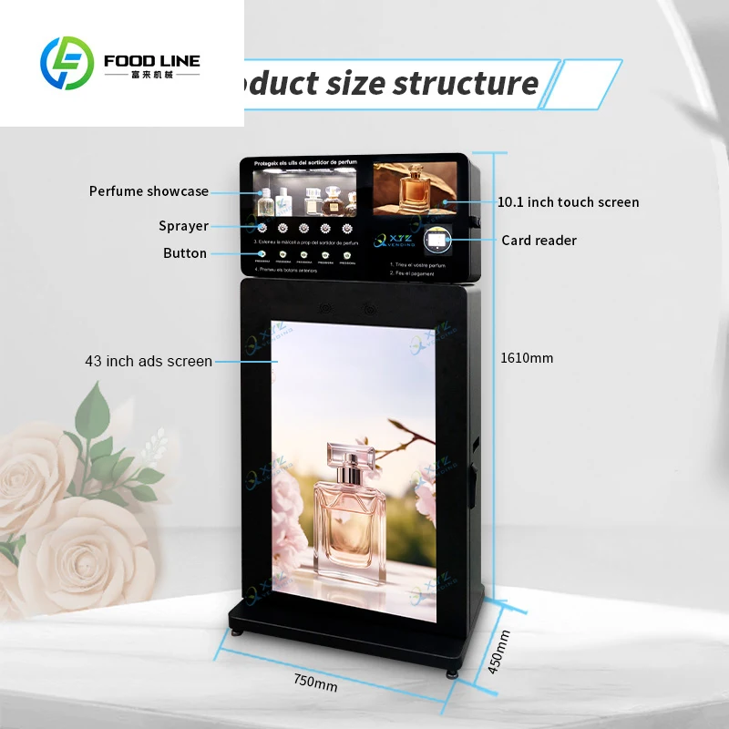 FOODLINE Customized Latest Design 5 Spouts 100ml Freestanding Perfume Spray Vending Machine