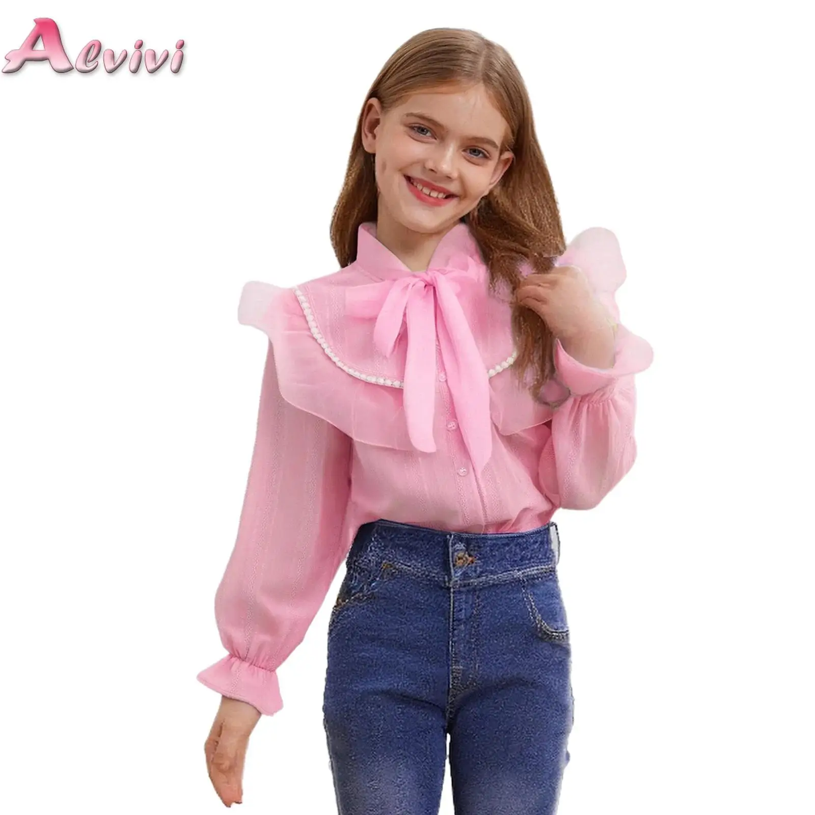 

Children's Cotton Shirt with Lace White Girls Students Long Sleeve Base Shirt Sun Protection Clothing School Children's Clothing