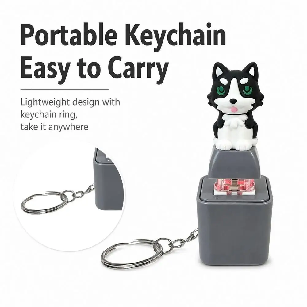 Cute Animal Mechanical Keyboard Switch Keychain Sound Light Electronic Push Fidget Toy Stress Relief Pendant Key Ring