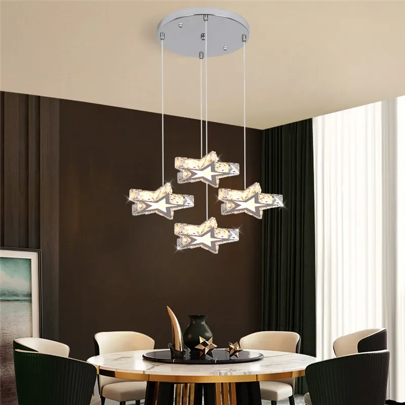 Modern Pendant Light Star LED Crystal Ceiling Lamp Chandelier Kitchen Island Living Room Decor Bedroom Indoor Hanging Fixture