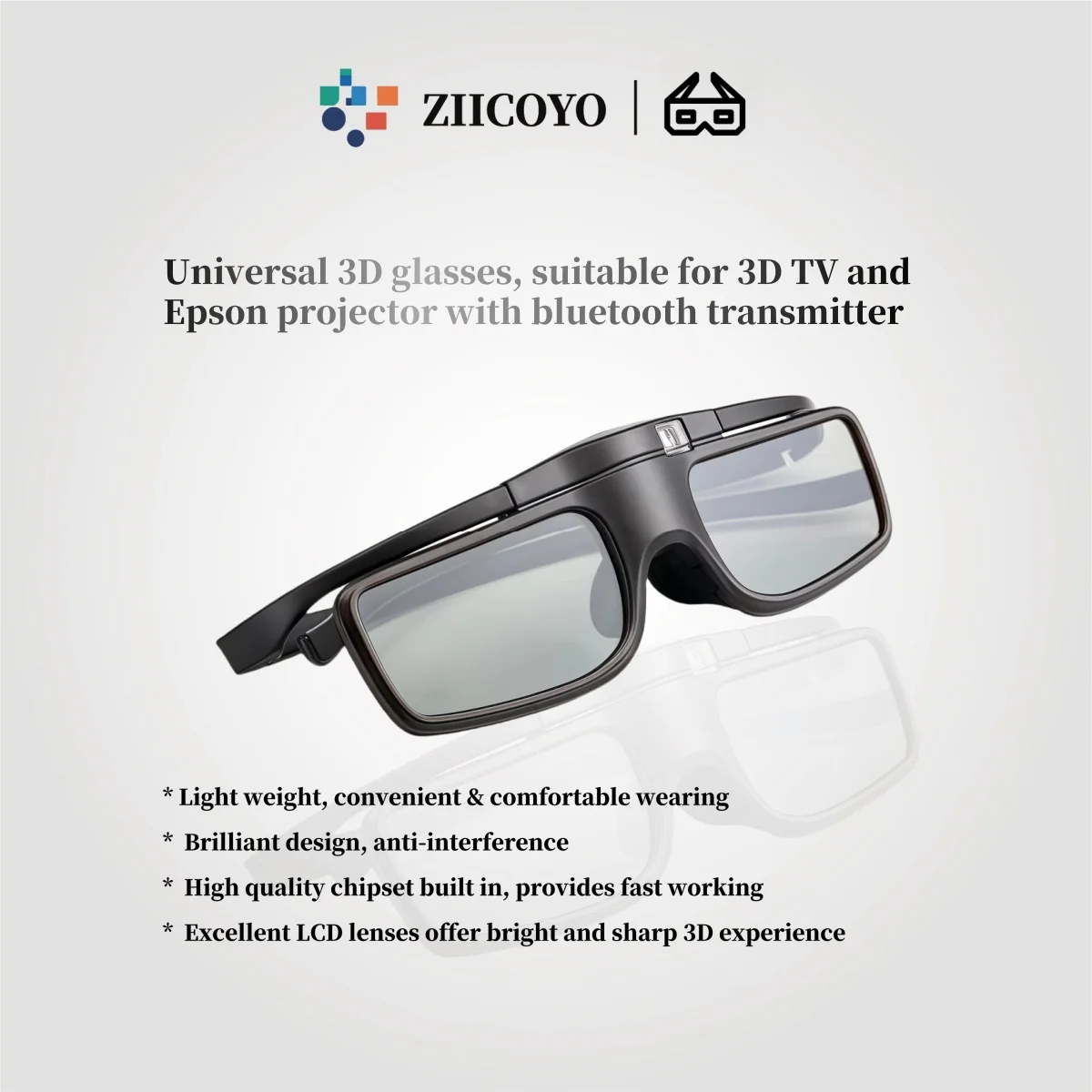 

Bluetooth RF Active Shutter Type 3D Glasses Are Suitable For suitable for 3D TV and Epson projector with bluetooth transmitter