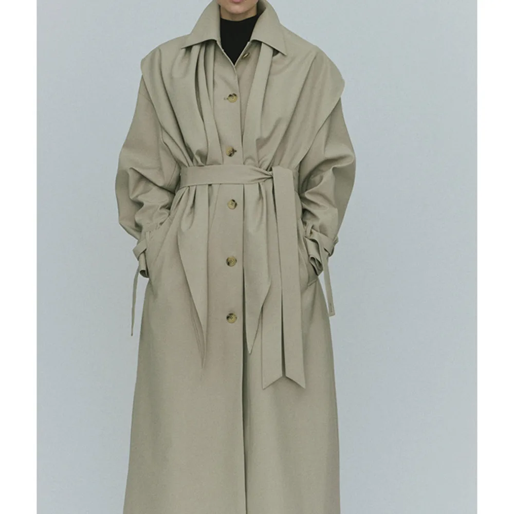 

Women'S Vc * Belt Decorated Trench Coat Spring And Summer New Casual Commuting Loose Lapel Single-Breasted Trench Coat Jacket