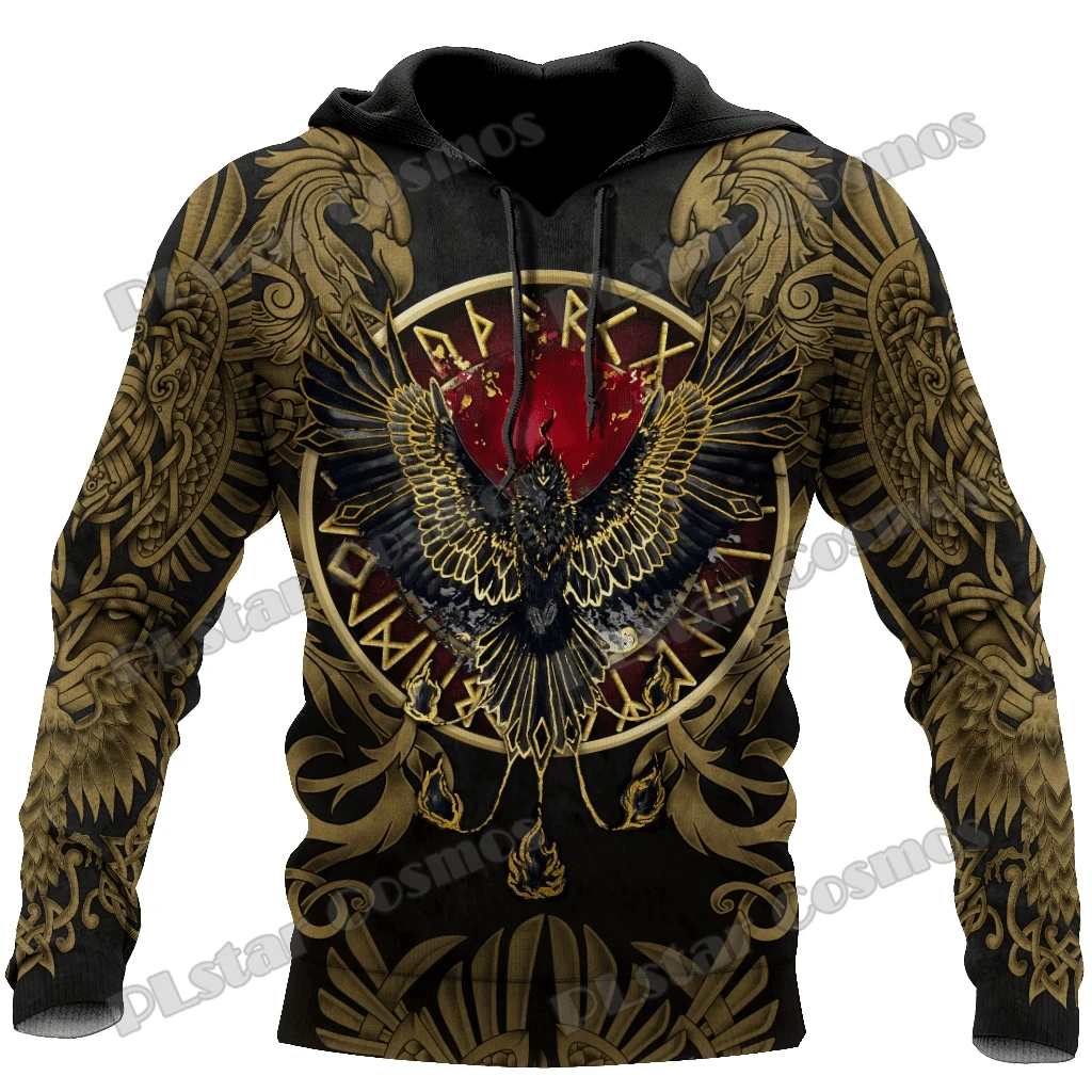 

Raven Tattoo Gold Runes Retro 3D Printed Fashion Men's Hoodie & Sweatshirt Autumn Streetwear Unisex Casual Zip Up Hoodies HW59