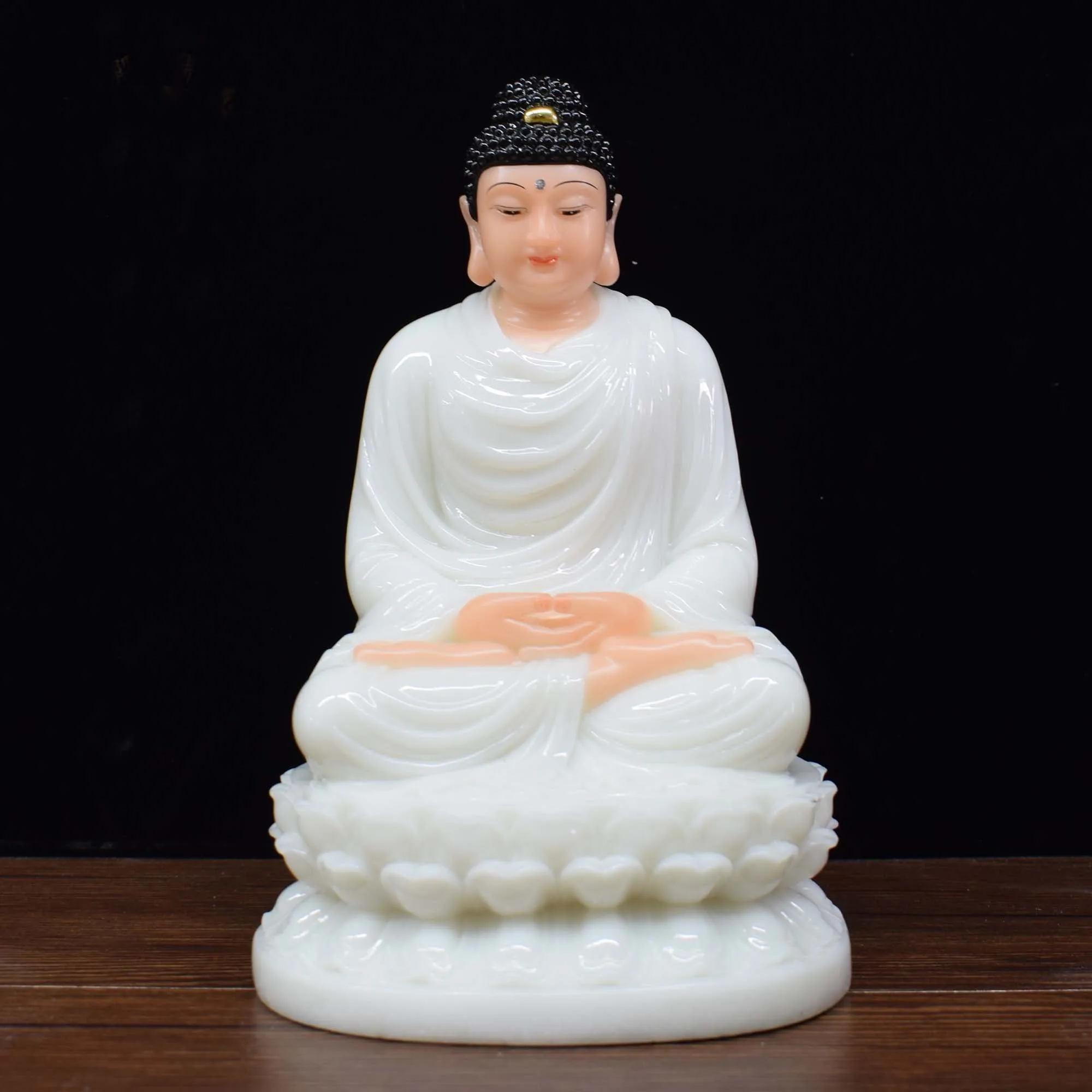 high-grade Home Hall efficacious Talisman Mascot Buddha Amitabha Sakyamuni white jade Sculpture statue  20CM