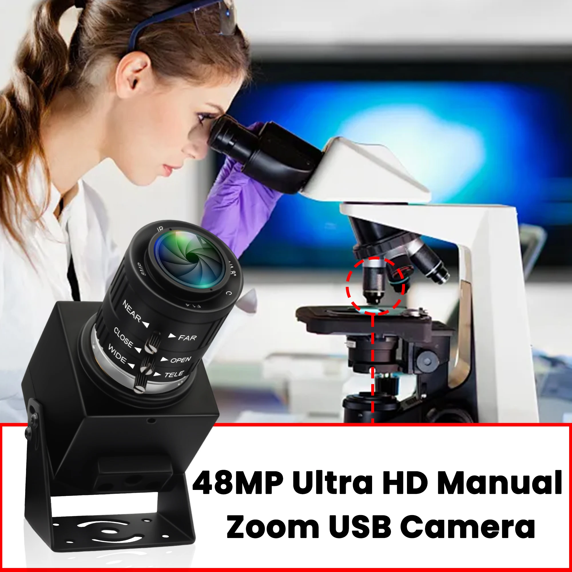 ELP 48MP Zoom USB Camera IMX586 with 3.6-10mm Lens for Microscope Close Observation 8000*6000 Mini Plant Growth Monitor Webcam