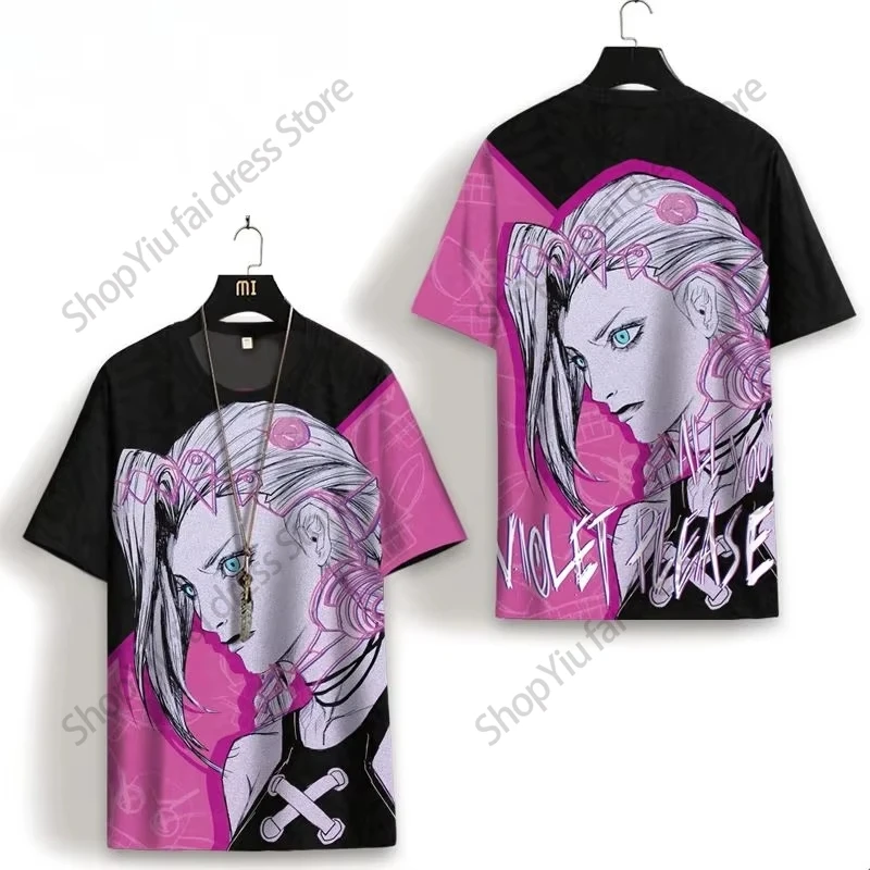 جديد أنيمي غامض الدوري Jinx ثلاثية الأبعاد تي شيرت مطبوع الرجال النساء موضة التي شيرت تنفس قصيرة الأكمام تي شيرت تأثيري تي شيرت الأطفال