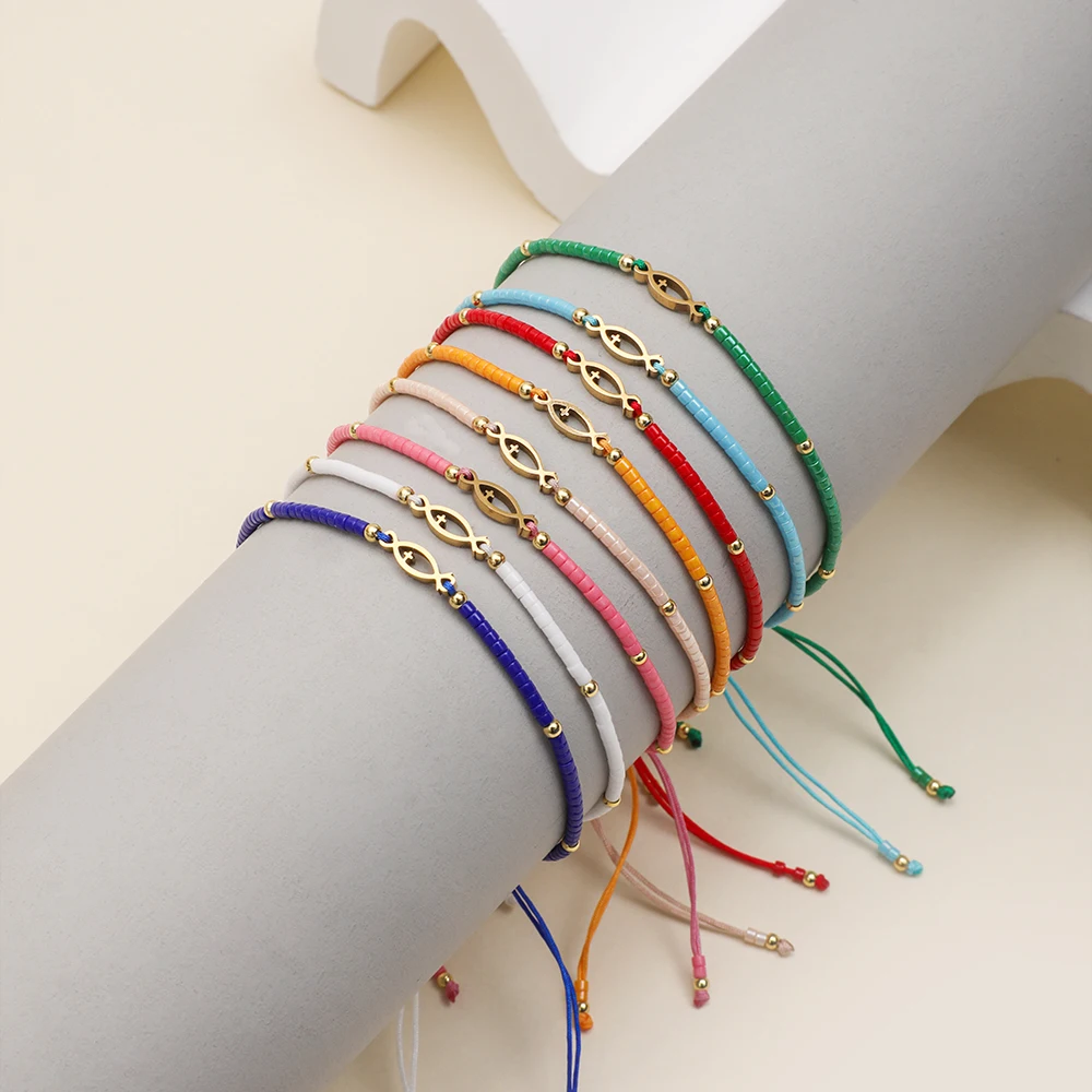 أساور ZMZY من الفولاذ المقاوم للصدأ للنساء ، مجوهرات مسيحية ، سمك ، صليب ، مسيحي ، بوهو ، ملون ، صيف ، بيع بالجملة