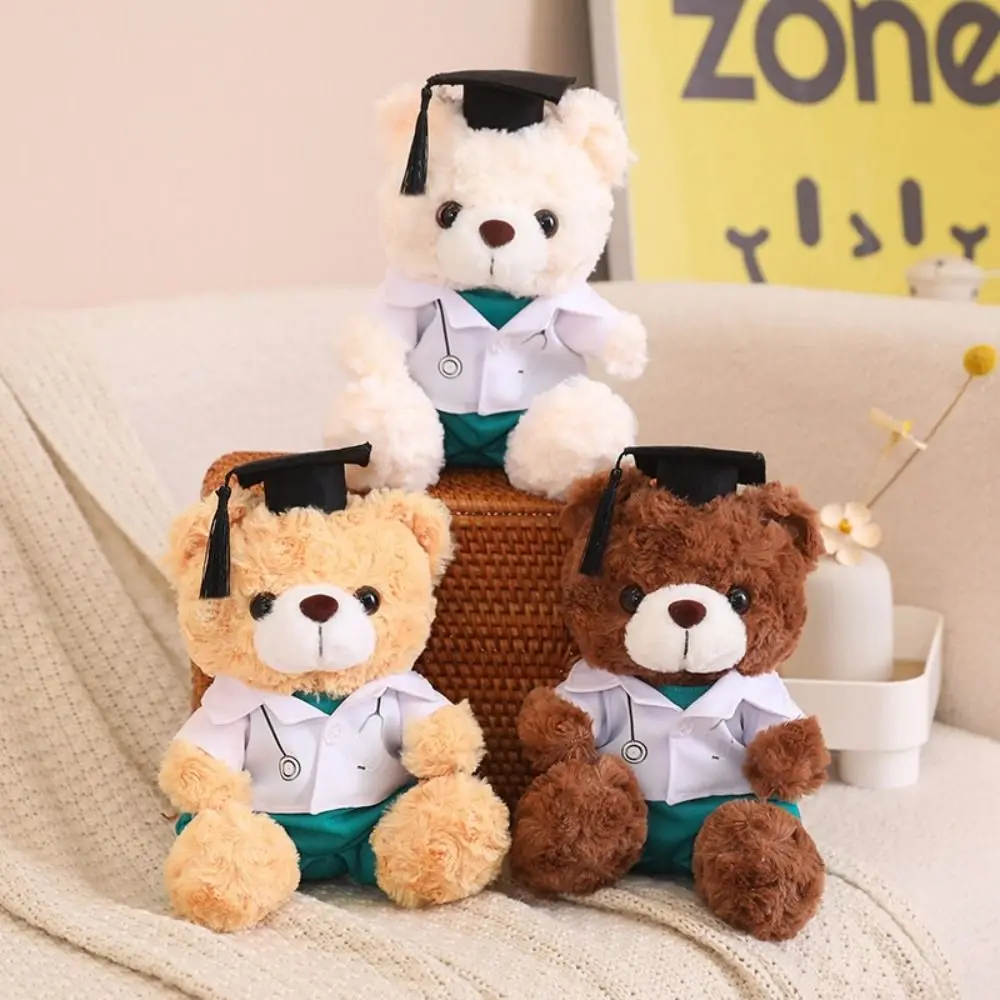 Stuffed Toy Doctor Cap Graduation Bear Doll Cartoon Soft Doll Bachelor Bear Plush Toy Sitting With Doctorial Hat