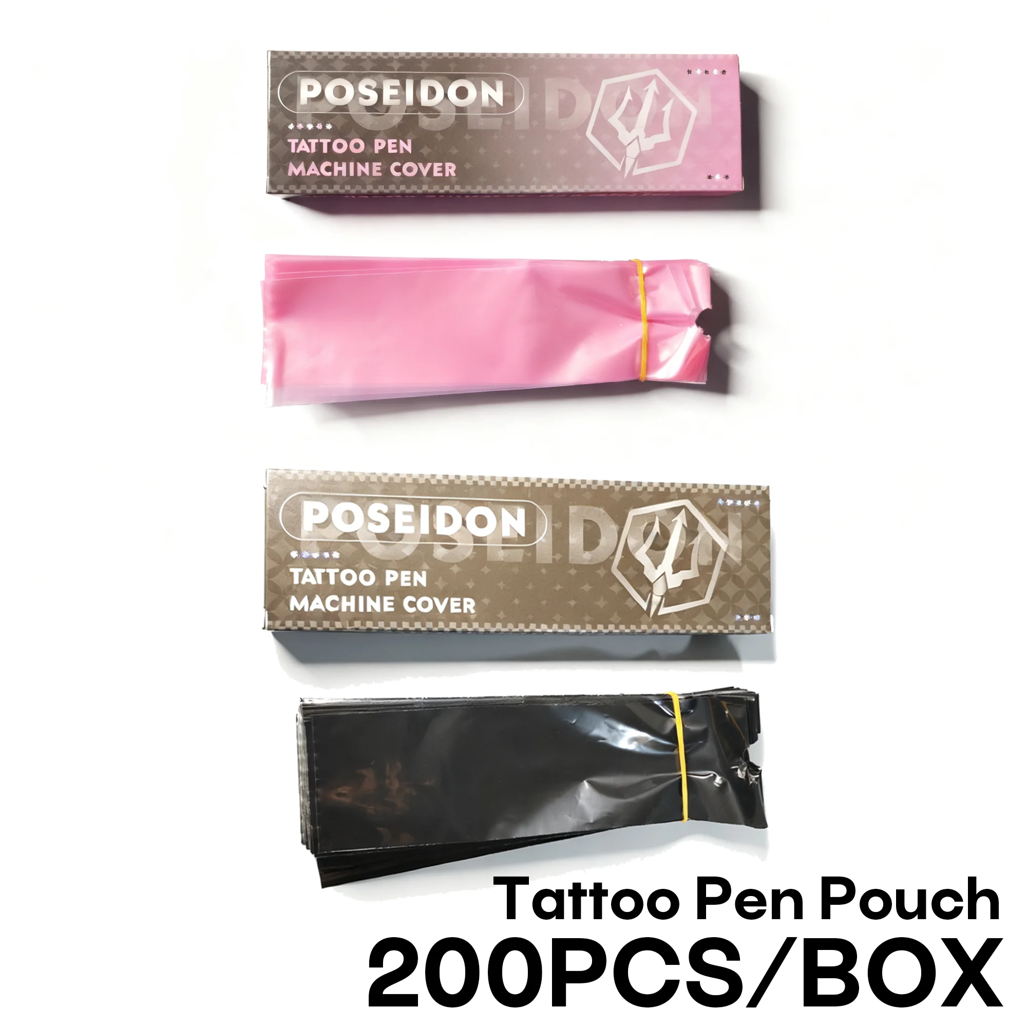 200Pcs POSEIDON Tattoo Machine Bag Disposable Plastic Pink Black Tattoo Pen Sleeve Bag Professional Tattoo Accessories