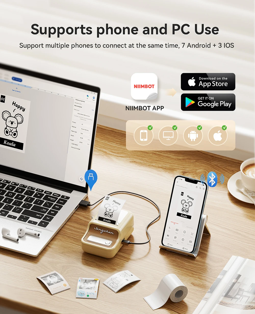 NiiMbot B21 Mini Thermal Printer Wireless Barcode Label Maker Bluetooth Portable Adhesive Label Printers for Office Commercial