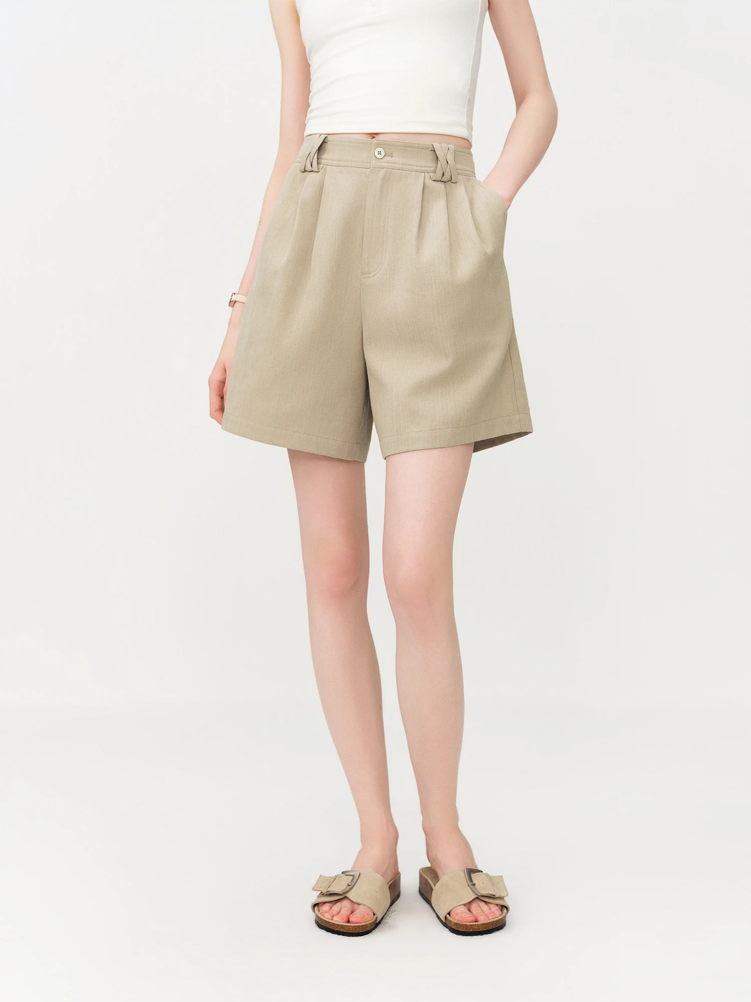FSLE 2026 Summer Women's Linen Blend Classic Casual Shorts - Solid Color Regular Fit Versatile Bottom for Office and Daily Wear