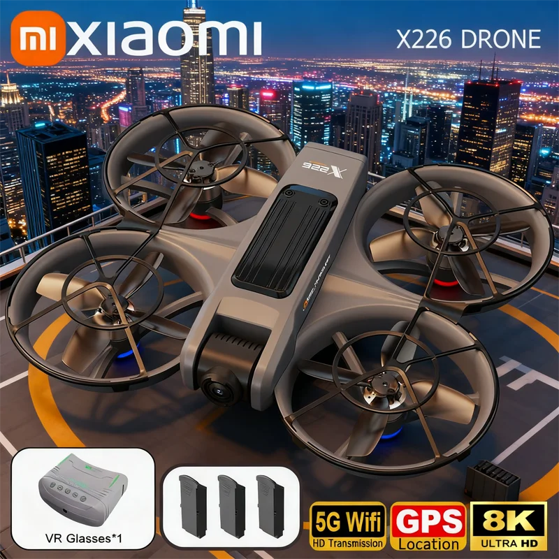 Drone VR X226 8K avec double caméra HD aérienne, évitement intelligent des obstacles, WIFI 5G, moteur sans balais, GPS – Drone VR exclusif