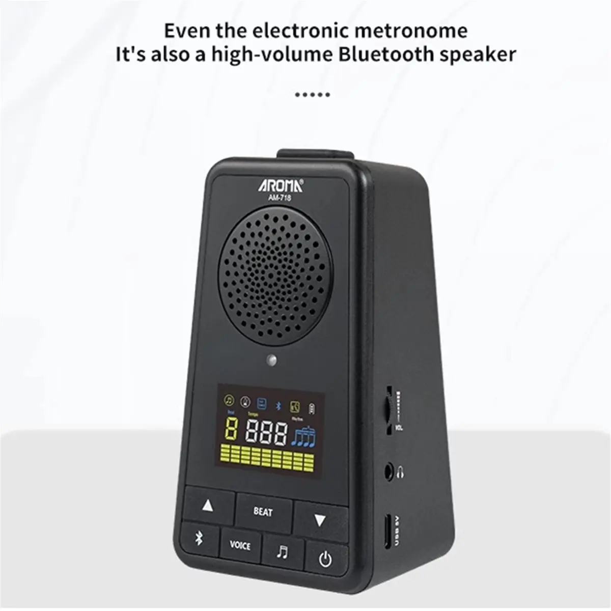 【新製品-abhw】aroma-am-718-電子メトロノーム。充電式で、ピアノ、ギター、ドラム、バイオリンなどの楽器に使用でき、bluetoothスピーカーとしても利用可能。