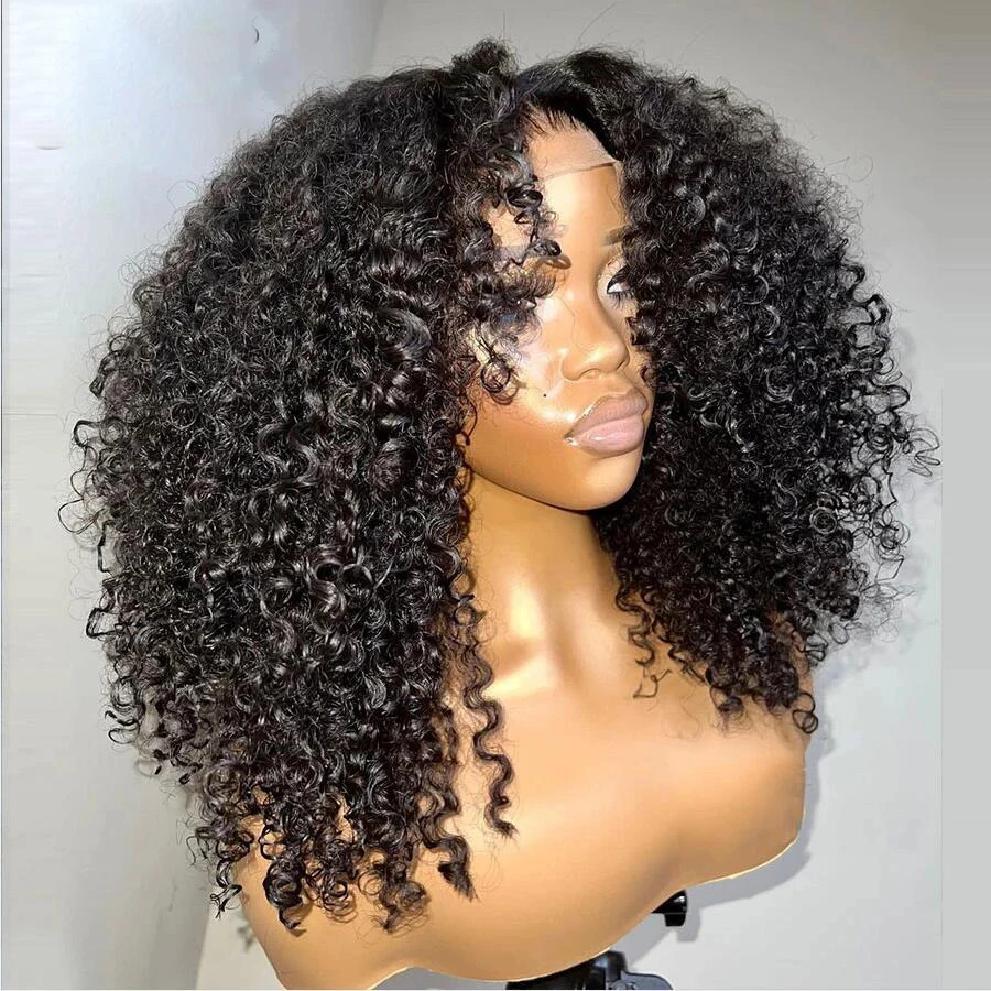 Glueless Soft 26Inch Long Natural Black Kinky Curly 180Density Deep Lace Front Wig For African Women Babyhair Preplucked Daily