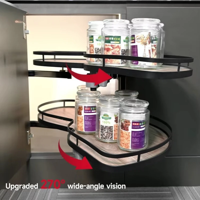 

Вращающаяся угловая корзина для хранения посуды в кухонном шкафу, система органайзеров для ящиков и полок