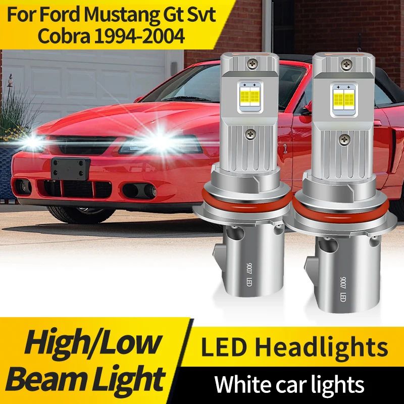 

2PCS For Ford Mustang Gt Svt Cobra 1994-2004 9007 HB5 Haedlight Assembly LED Hi/Lo Beam Bulb 30000LM 6000K 12V 40W White Lamp