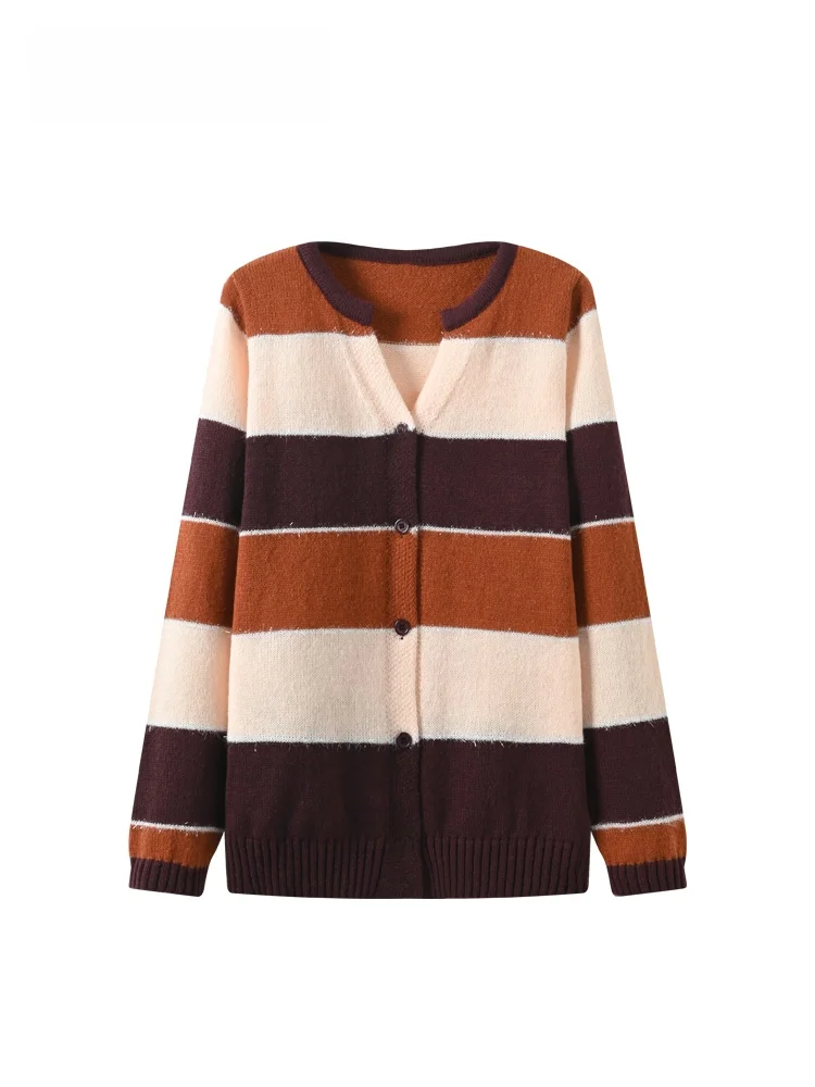 

Женский вязаный кардиган Cara CLUB больших размеров с круглым вырезом и длинными рукавами, весенний, модный, в полоску, с цветовыми блоками, комфортный крой