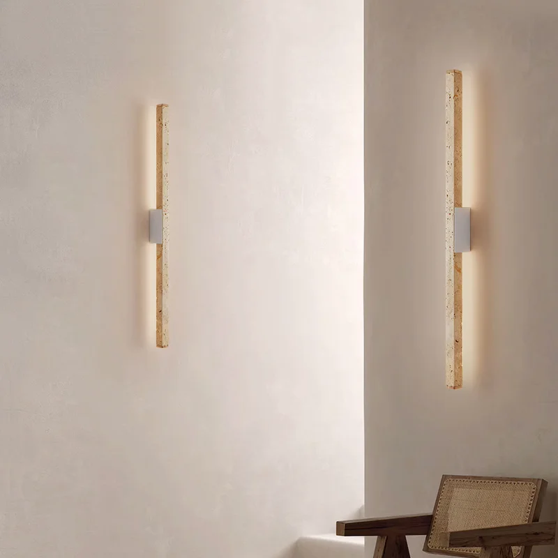 Modern Minimalist Long Strip Natural Stone LED Wall Lamp Bedroom Living Room Decoration Corridor Yellow Limestone Light Fixture