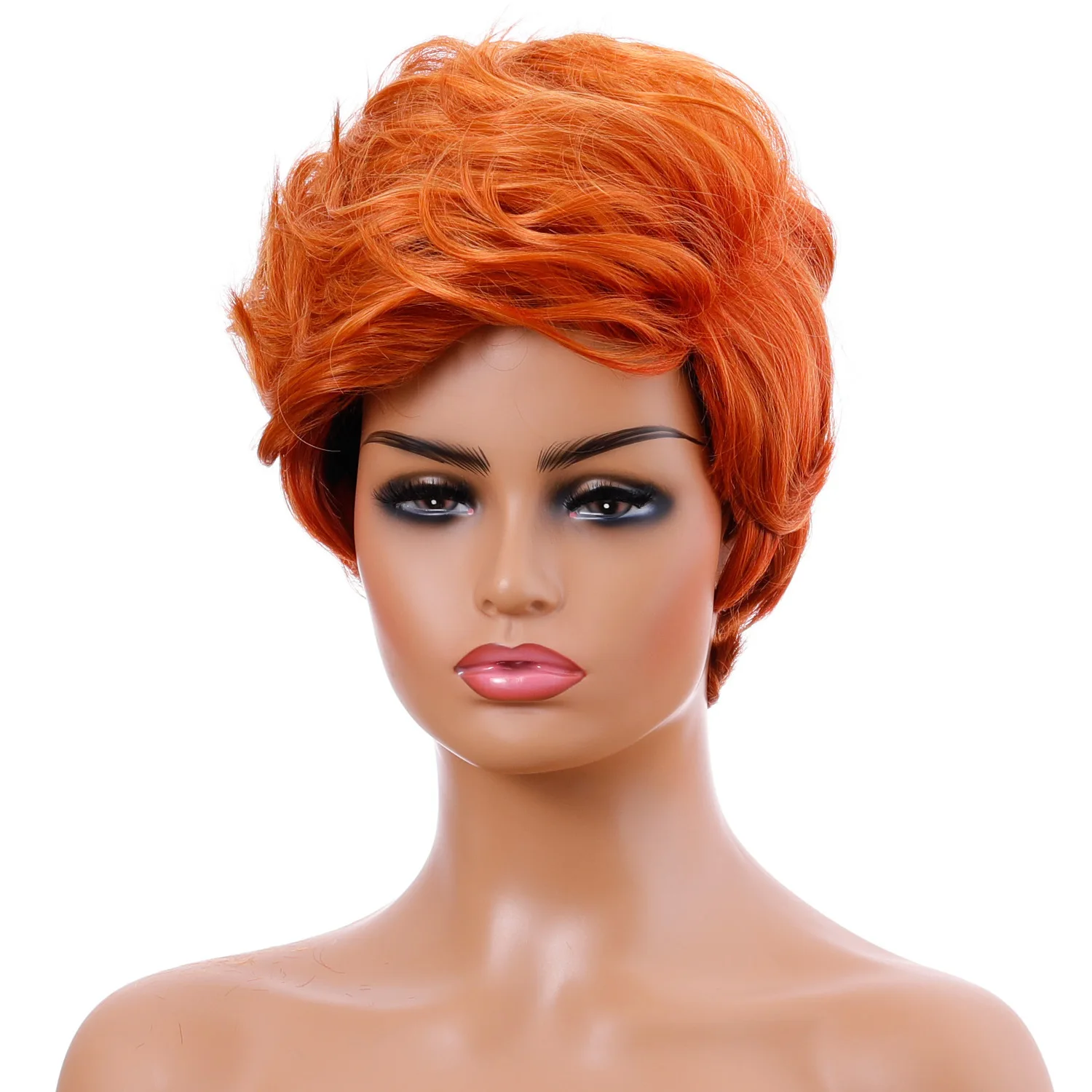 Synthetic Curly Ombre Orange Mixed Tangerine Wig for Women Short Wave Wigs Halloween Punk Costume Party Wig Gifts