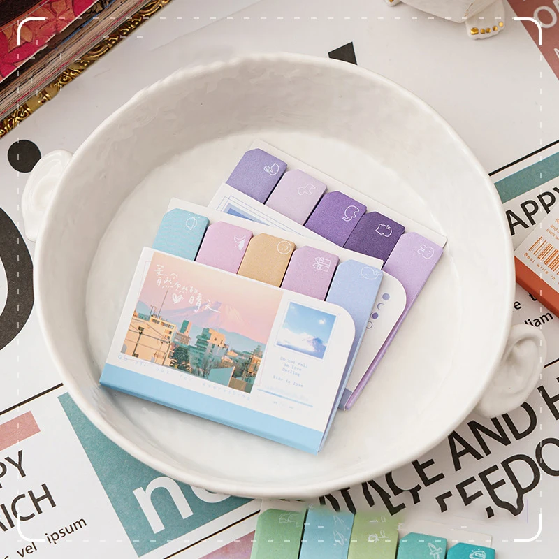 150PCS เกาหลี Sticky Morandi สติกเกอร์โน้ตบุ๊ค Index Art โน้ตบุ๊คสติกเกอร์แท็กบุ๊คมาร์คโรงเรียนอุปกรณ์สํานักงานเครื่องเขียน