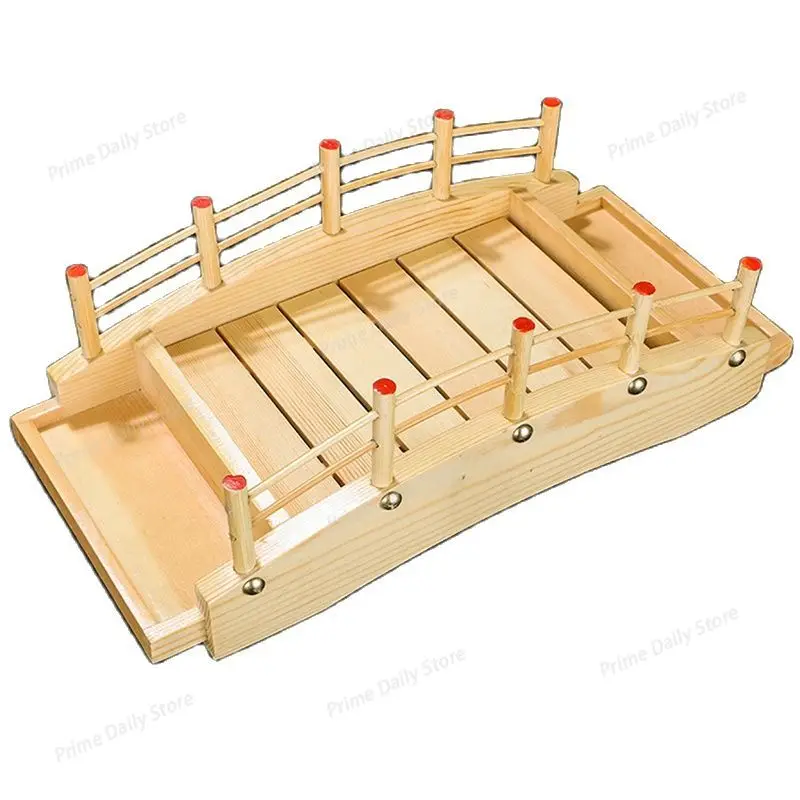 Japanese Pine Wood Sushi Bridge Boat, Creative Sashimi Serving Platter, Decorative Tableware for Cuisine Display