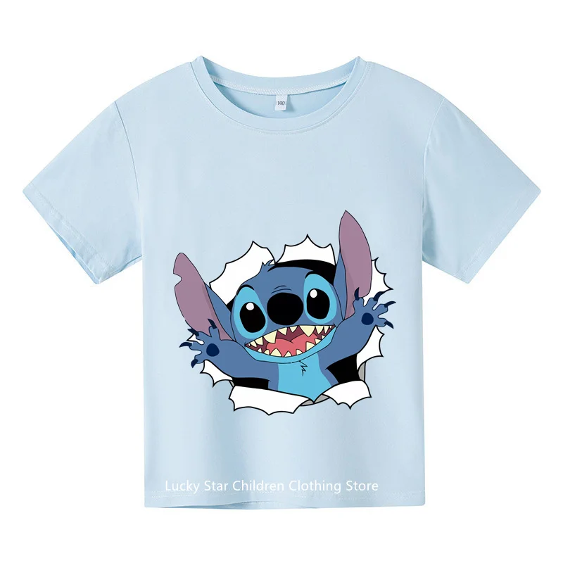 

Anime Stitch Children's Cotton Summer Fashion Multiple Cartoon Casual T-shirts Round Neck Short Sleeve Print Pattern